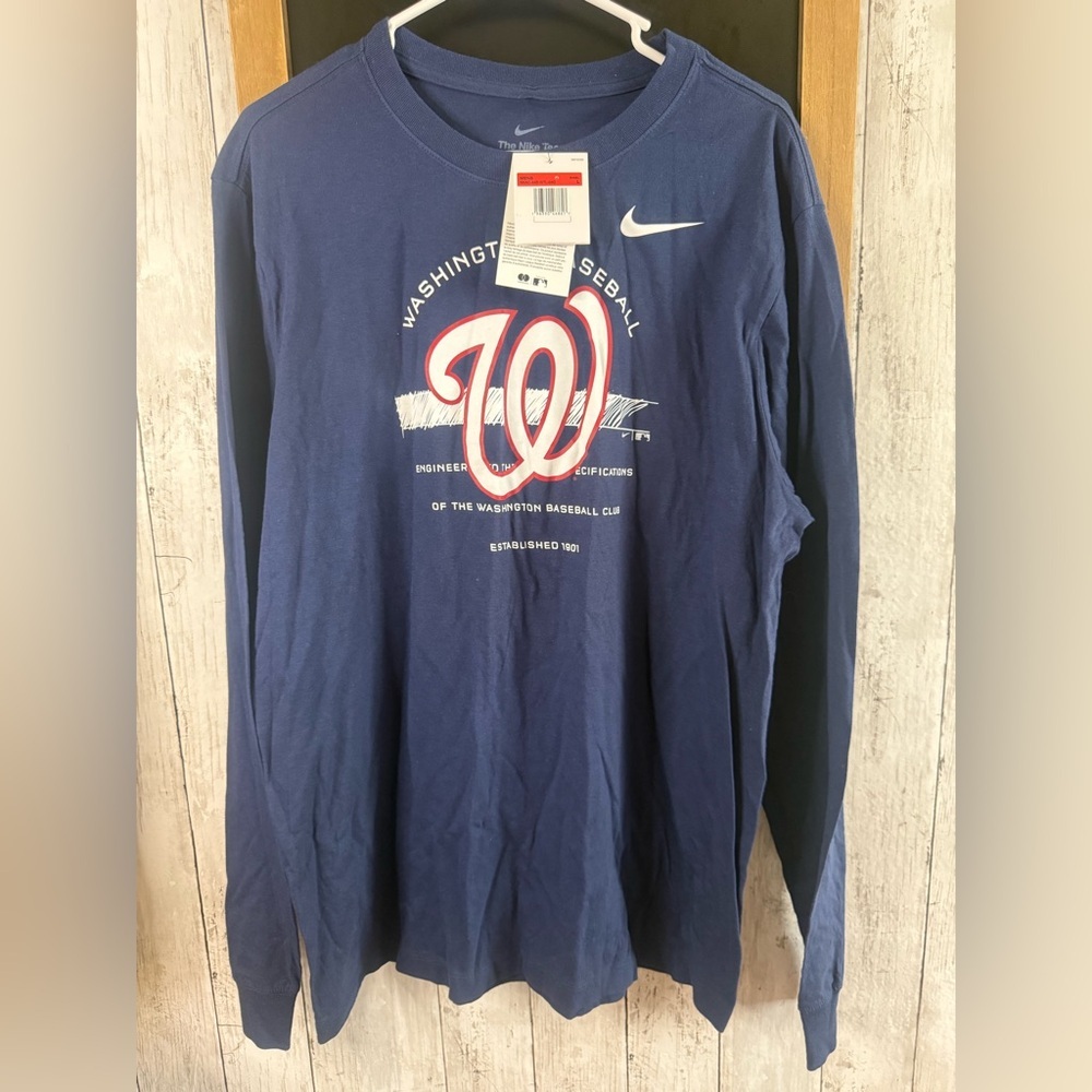 NWT Nike Men’s MLB Washington Nationals Navy Long Sleeve T shirt large 701